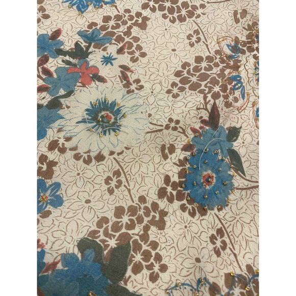 ICE Vintage Silk Beaded Blouse Womens Size 3X Beige‎  Blue Boho Floral - Picture 10 of 10